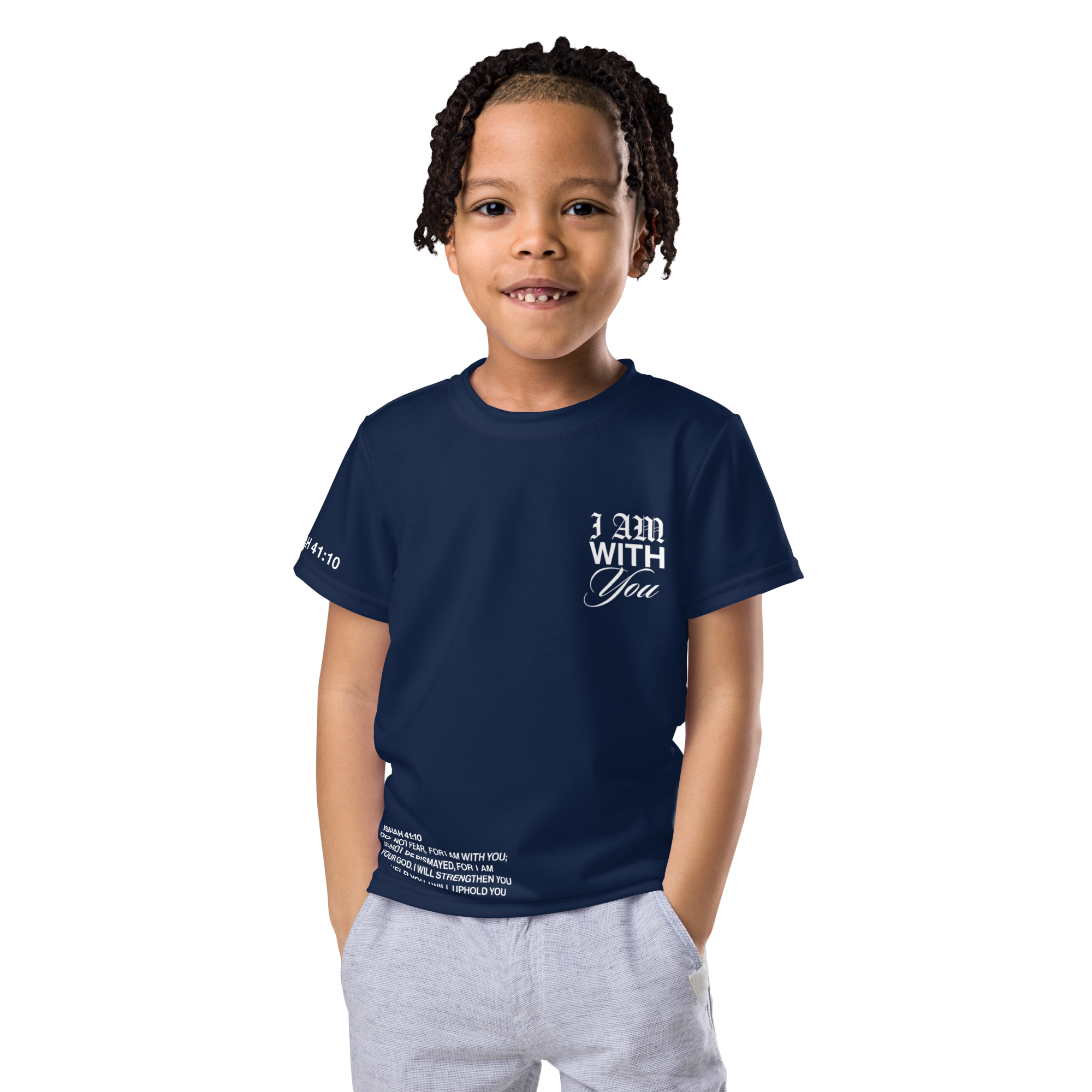 "Do Not Fear, I Am With You" ISAIAH 41:10 Kids Navy Blue Comfort T-Shirt