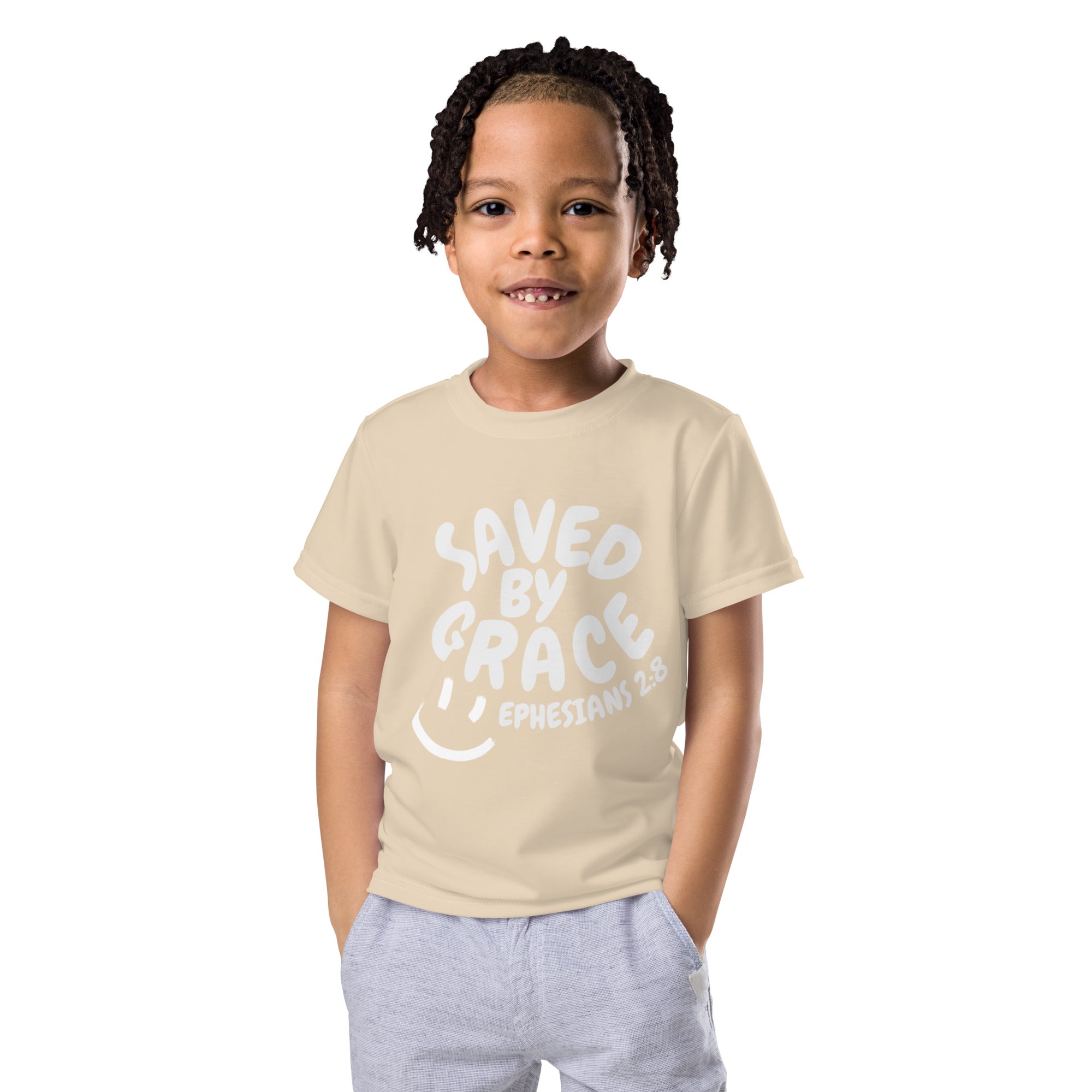 "Saved By Grace" Kids Unisex "Tan" Comfort T-Shirt