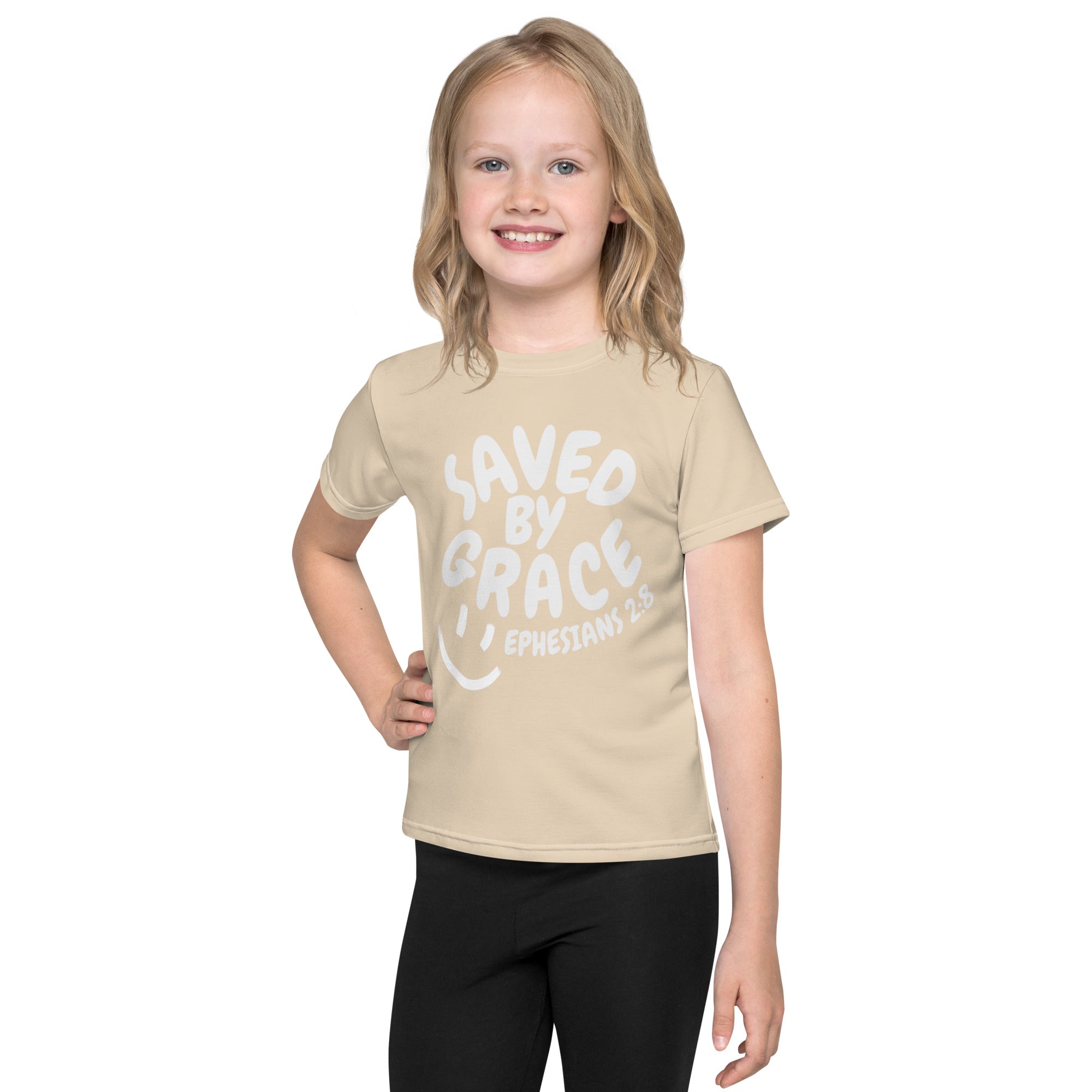 "Saved By Grace" Kids Unisex "Tan" Comfort T-Shirt