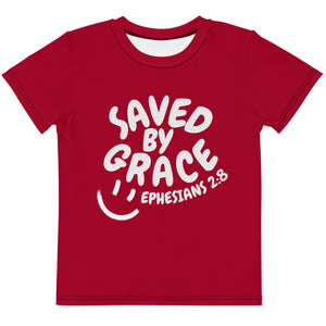 "Saved By Grace" Kids Unisex "Apple Red" Comfort T-Shirt