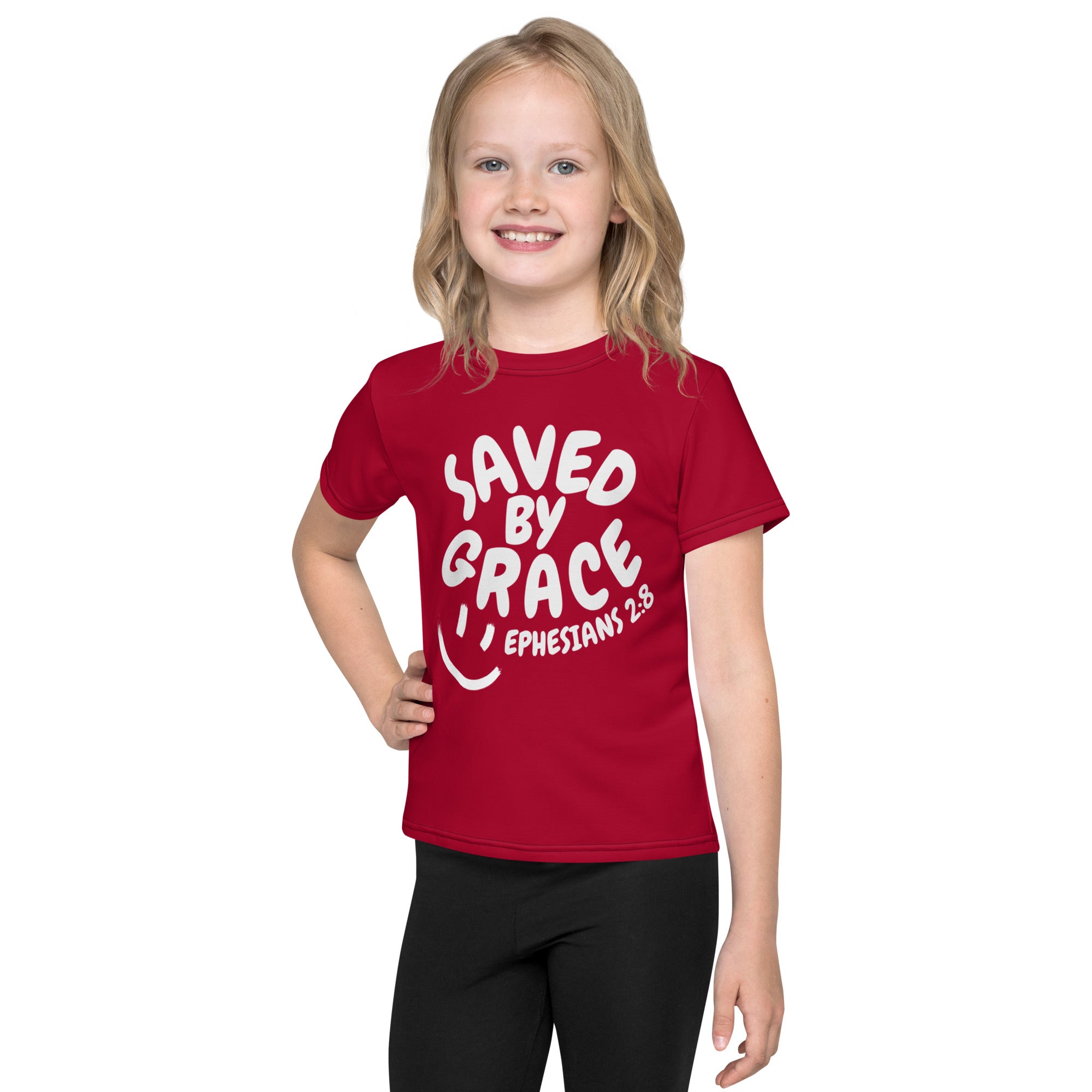 "Saved By Grace" Kids Unisex "Apple Red" Comfort T-Shirt