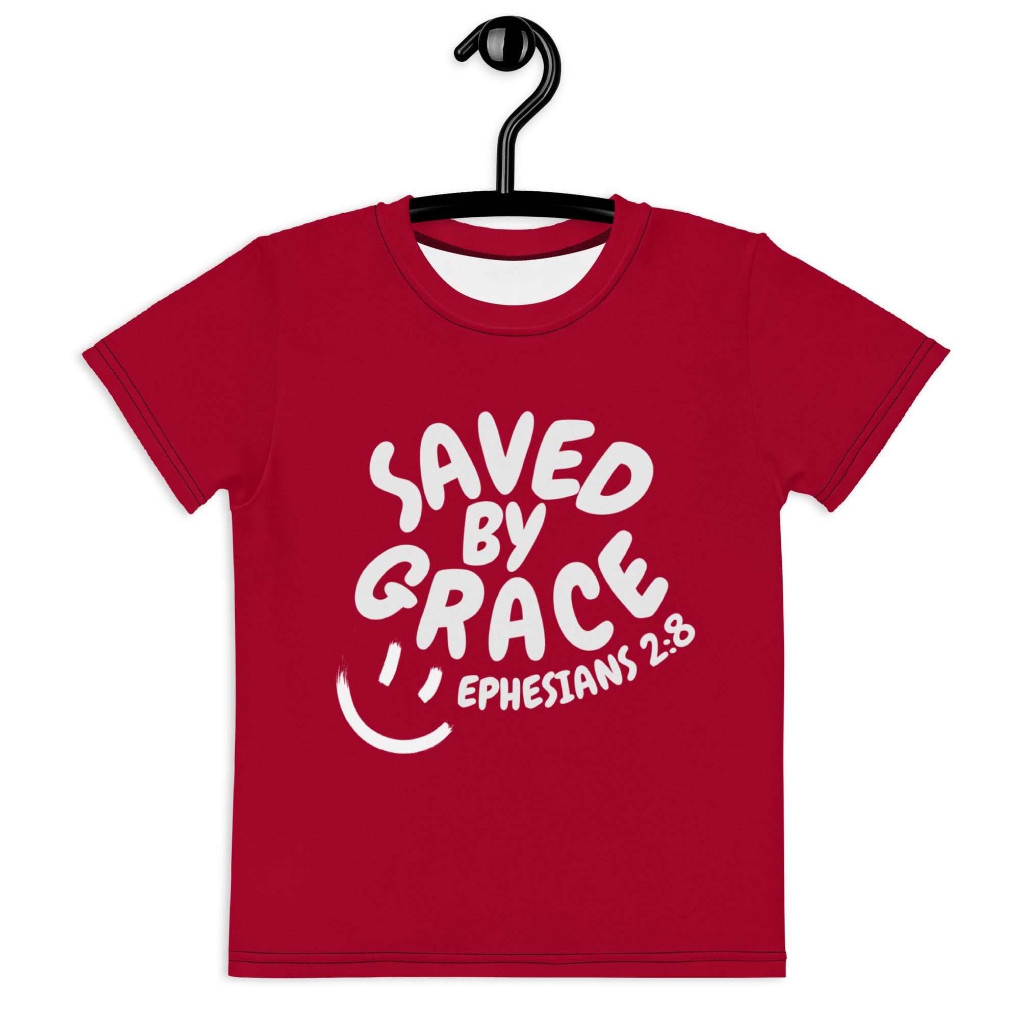 "Saved By Grace" Kids Unisex "Apple Red" Comfort T-Shirt