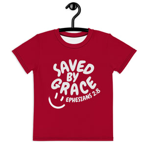 "Saved By Grace" Kids Unisex "Apple Red" Comfort T-Shirt