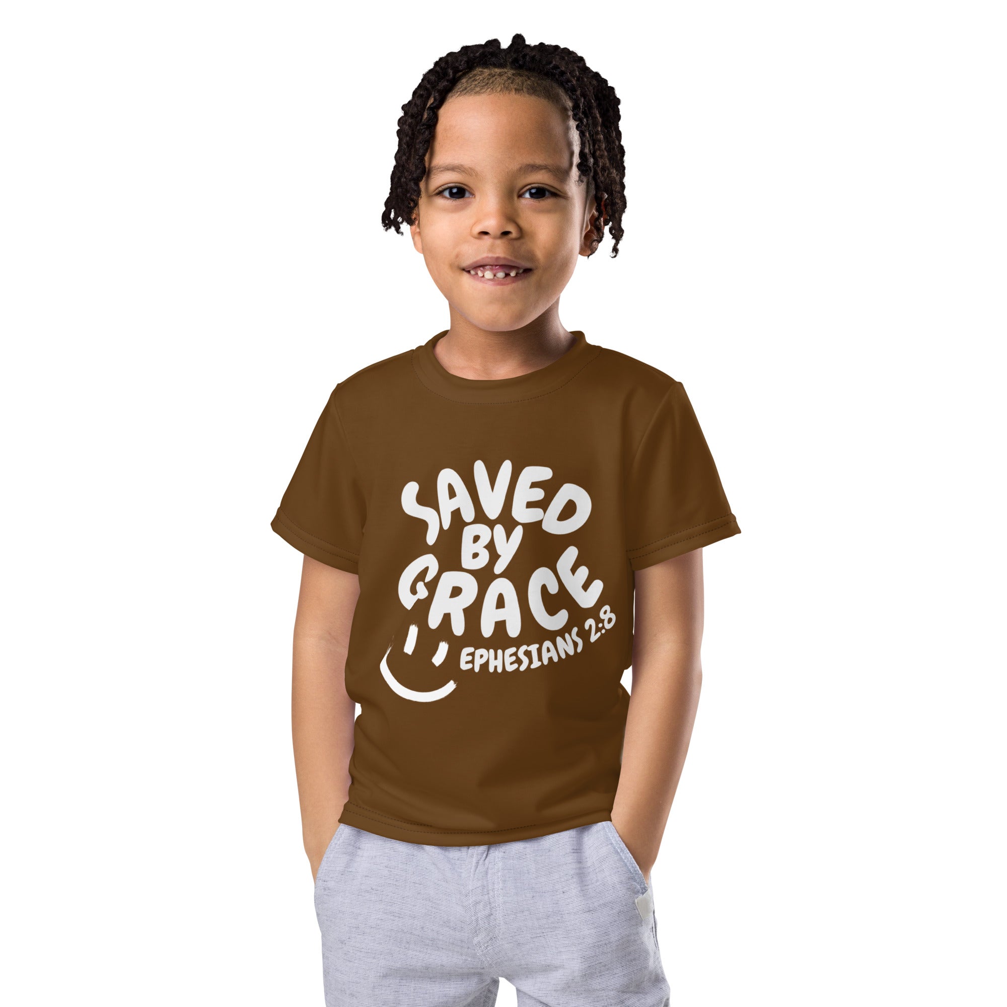 "Saved By Grace" "Chocolate" Kids Comfort Tee