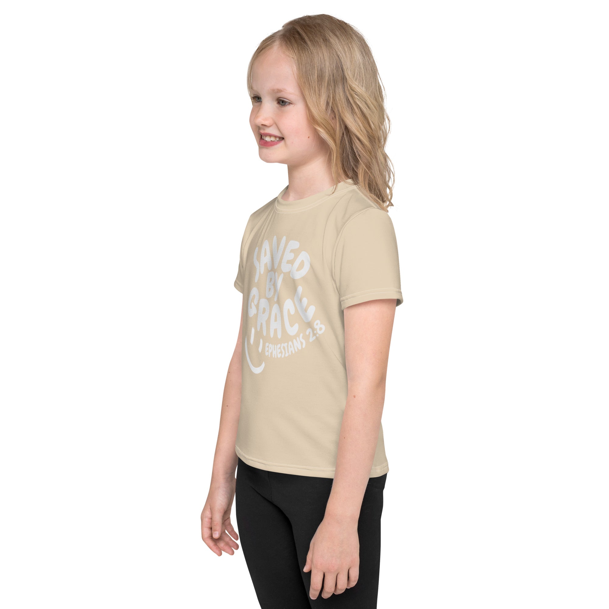 "Saved By Grace" Kids Unisex "Tan" Comfort T-Shirt