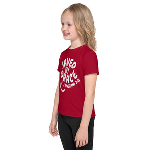 "Saved By Grace" Kids Unisex "Apple Red" Comfort T-Shirt