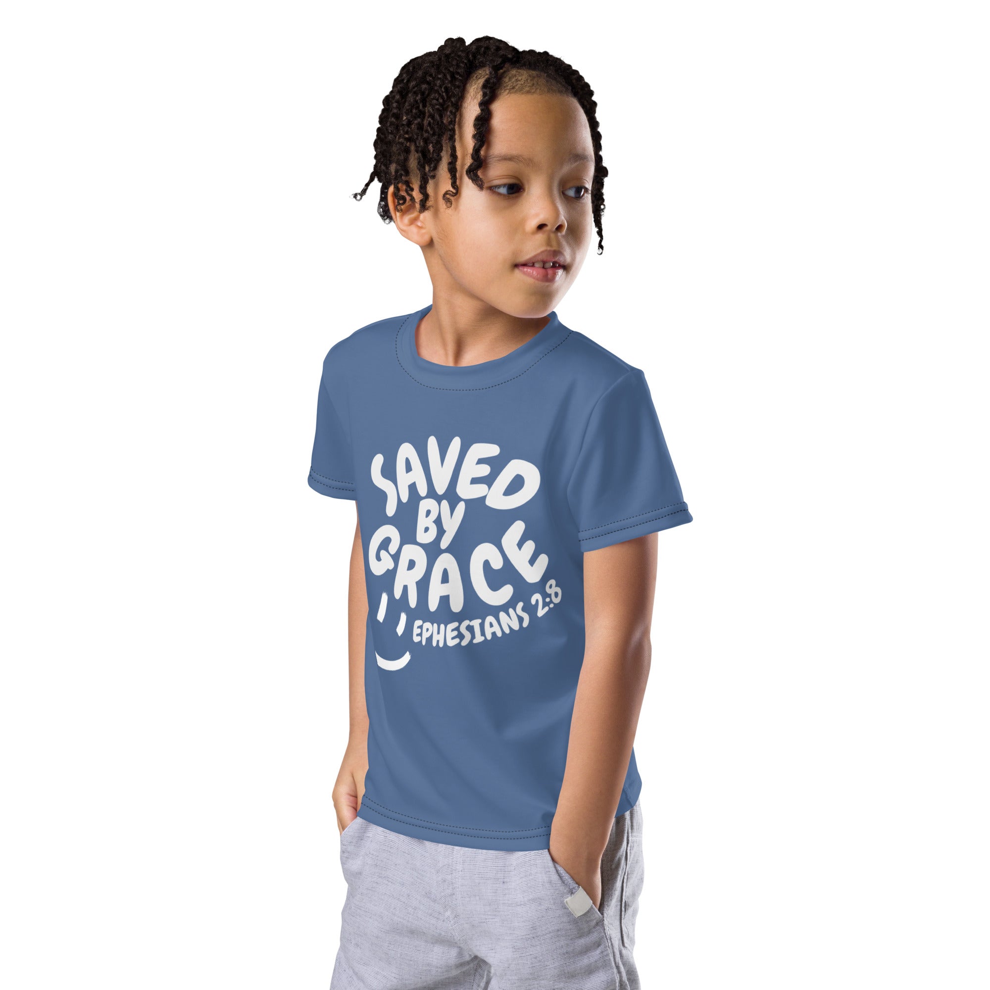 "Saved By Grace" Kids Unisex "Blue Berry" Comfort T-Shirt