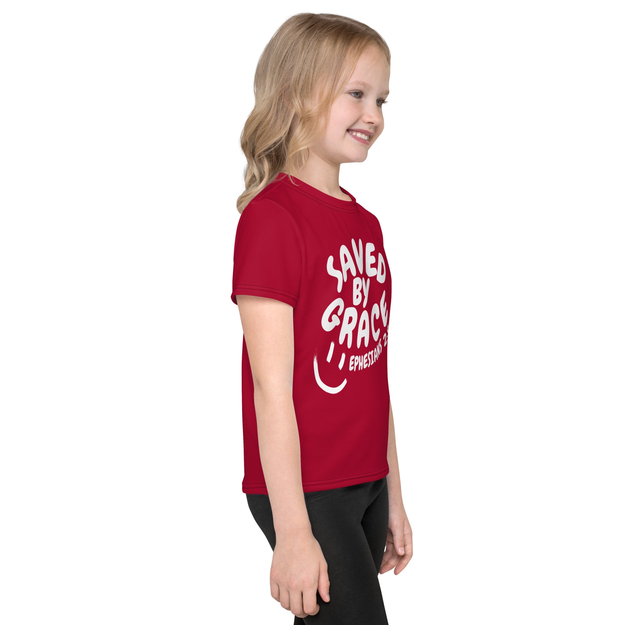 "Saved By Grace" Kids Unisex "Apple Red" Comfort T-Shirt