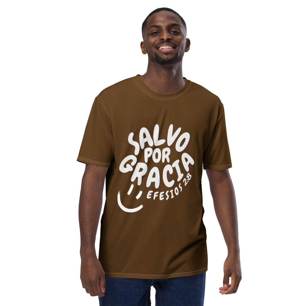 "Salvo Por Su Gracia" Efs 2:8 Camiseta Comoda Unisex Color "Chocolate"