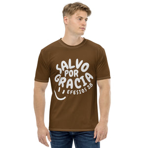 "Salvo Por Su Gracia" Efs 2:8 Camiseta Comoda Unisex Color "Chocolate"