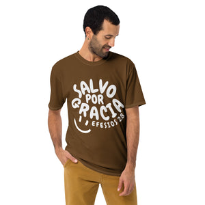 "Salvo Por Su Gracia" Efs 2:8 Camiseta Comoda Unisex Color "Chocolate"