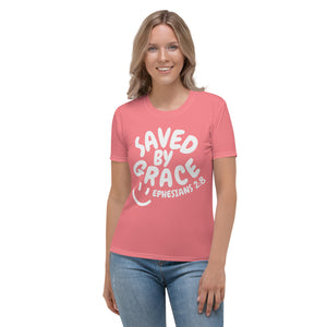 "Saved By Grace" Women's "Watermelon Pink" Comfort T-Shirt