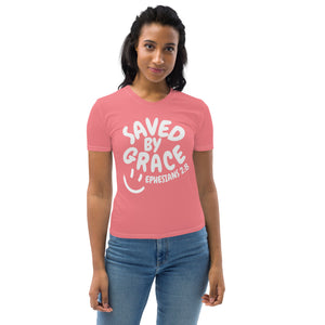 "Saved By Grace" Women's "Watermelon Pink" Comfort T-Shirt