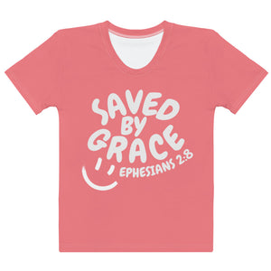 "Saved By Grace" Women's "Watermelon Pink" Comfort T-Shirt