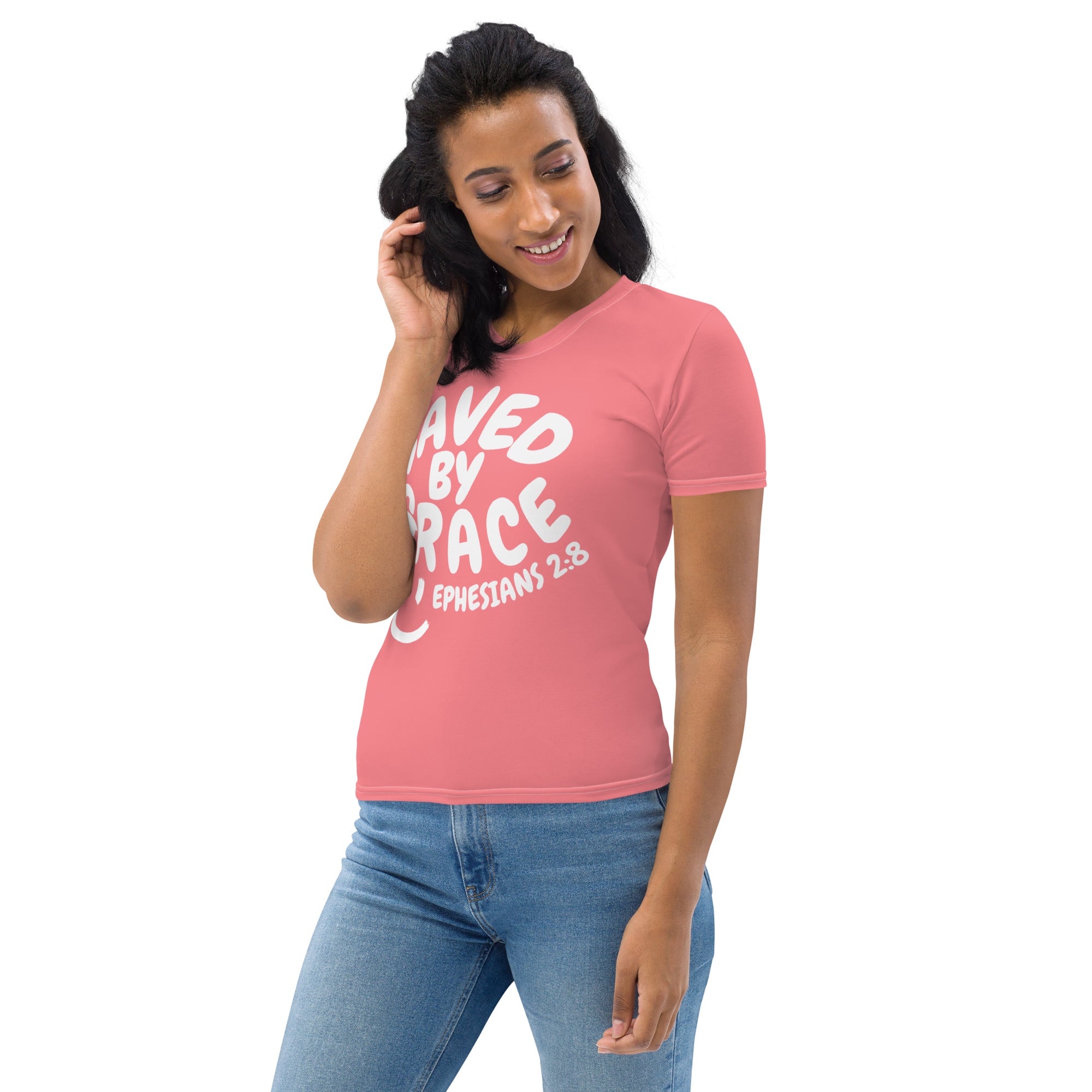 "Saved By Grace" Women's "Watermelon Pink" Comfort T-Shirt