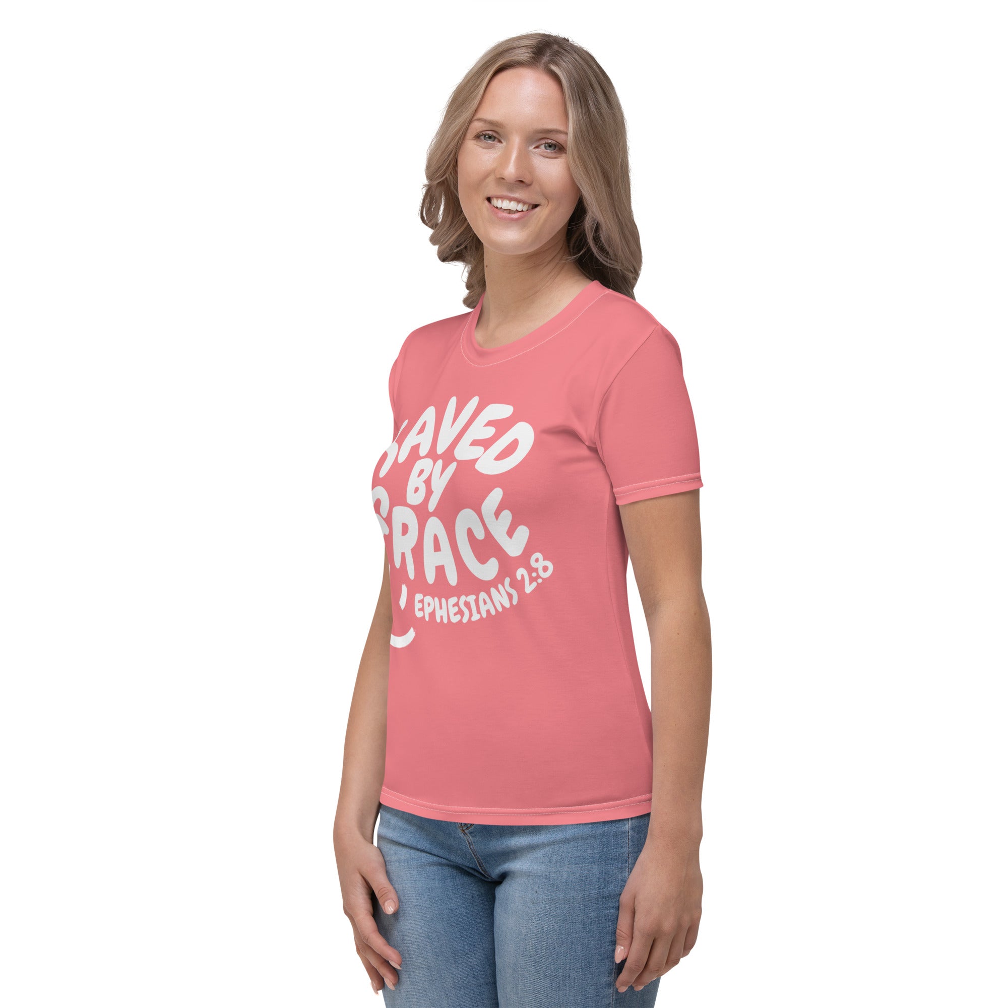 "Saved By Grace" Women's "Watermelon Pink" Comfort T-Shirt