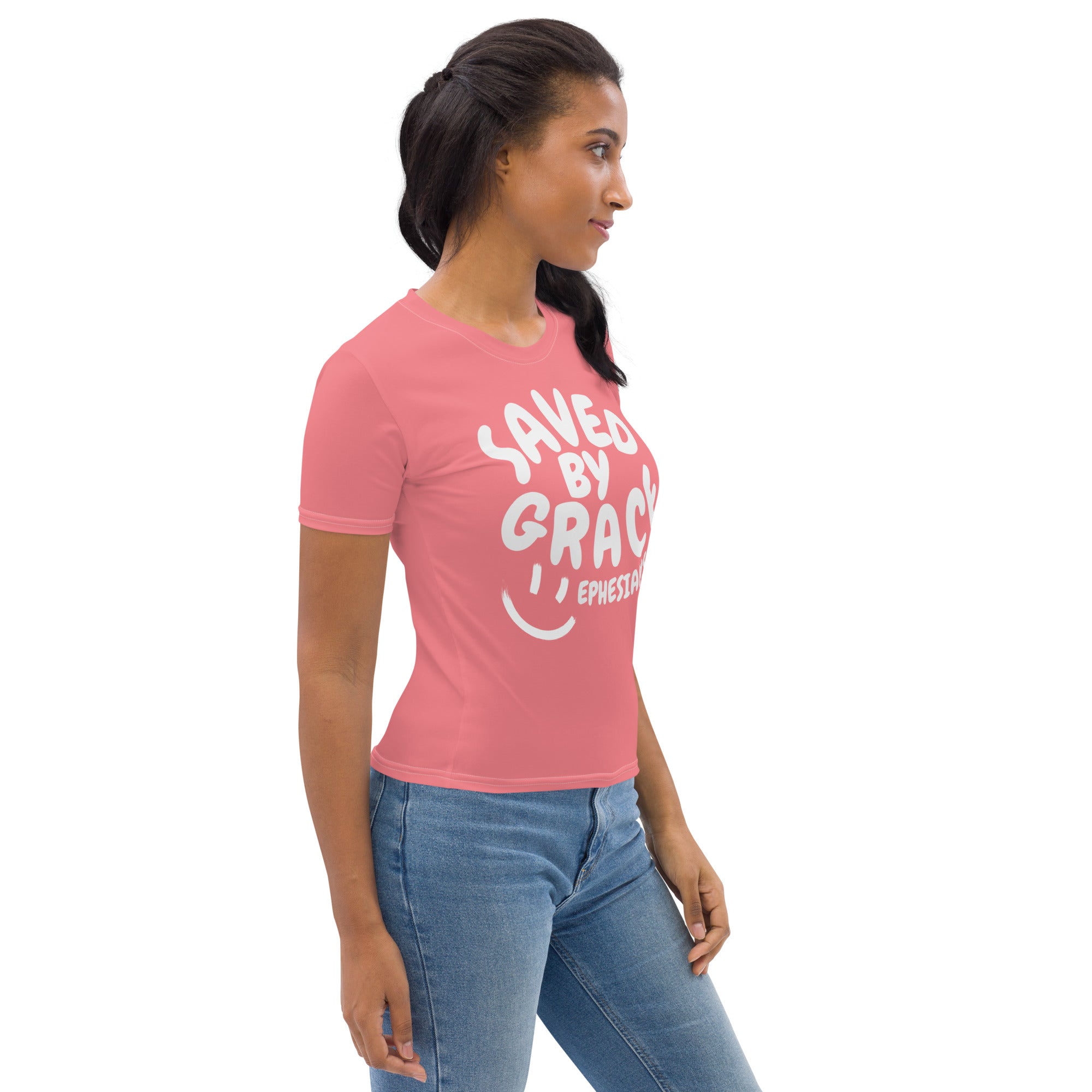 "Saved By Grace" Women's "Watermelon Pink" Comfort T-Shirt