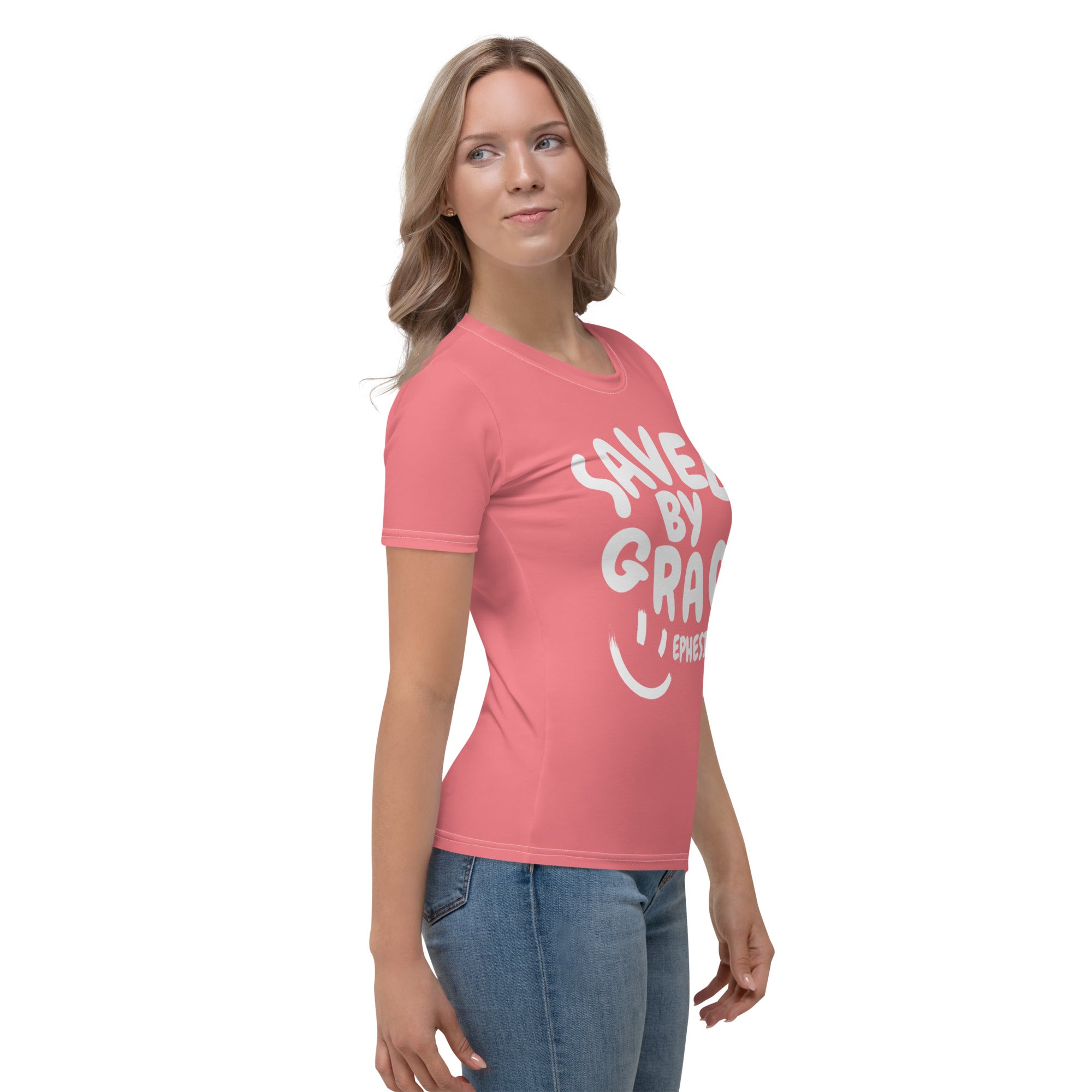 "Saved By Grace" Women's "Watermelon Pink" Comfort T-Shirt