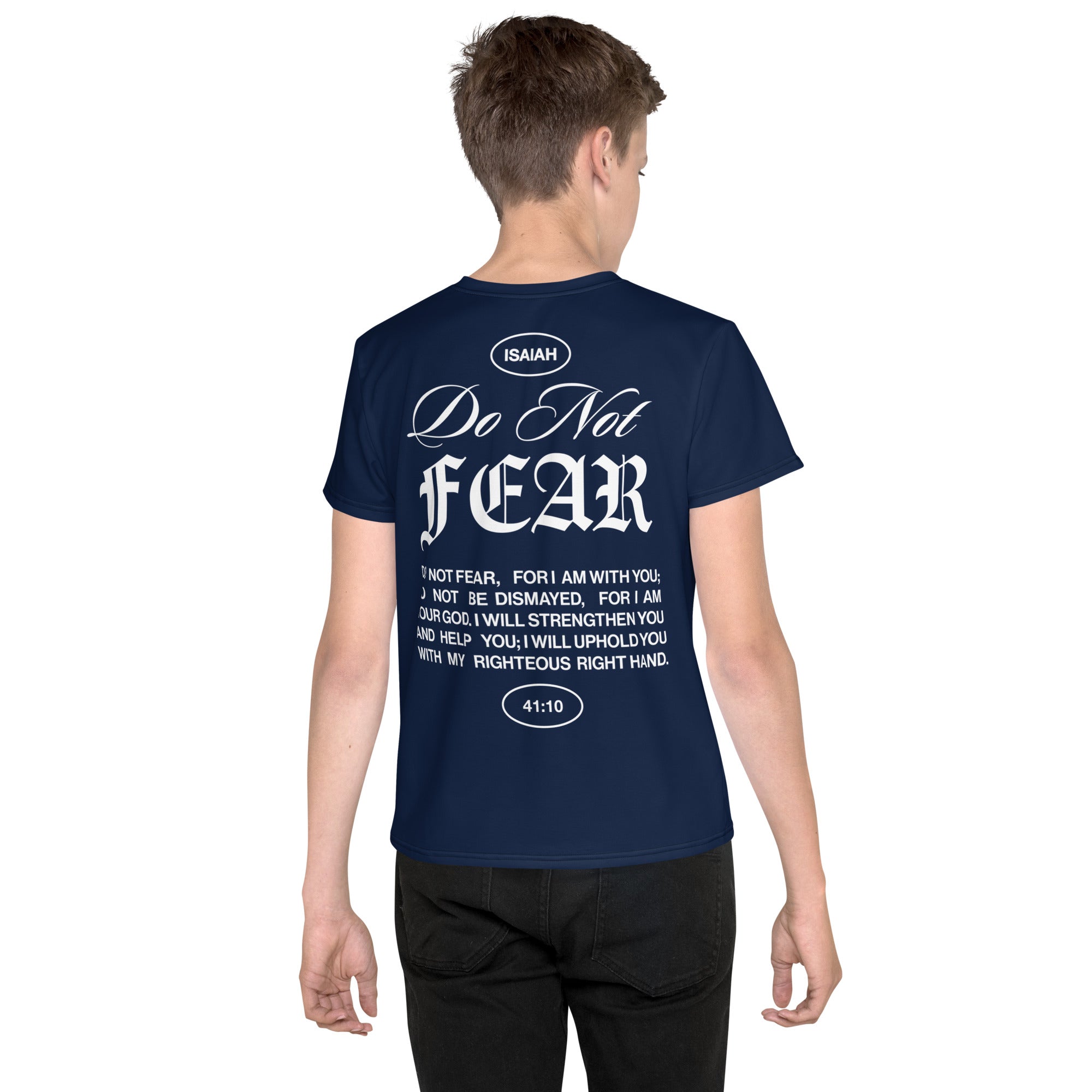 "Do Not Fear, I Am With You" ISAIAH 41:10 Unisex Youth Navy Blue Comfort T-Shirt