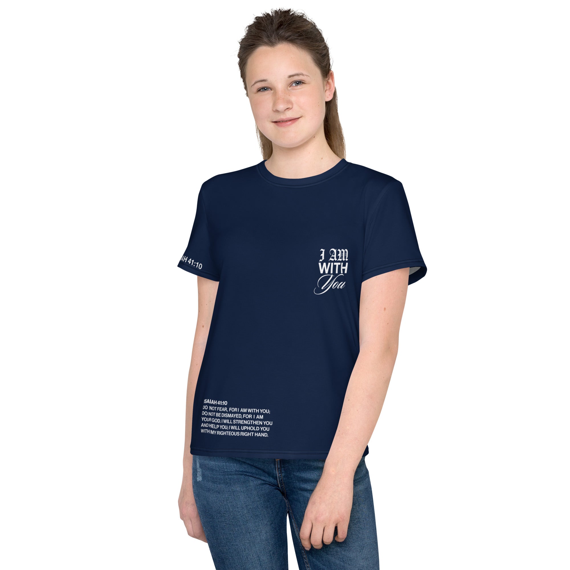 "Do Not Fear, I Am With You" ISAIAH 41:10 Unisex Youth Navy Blue Comfort T-Shirt