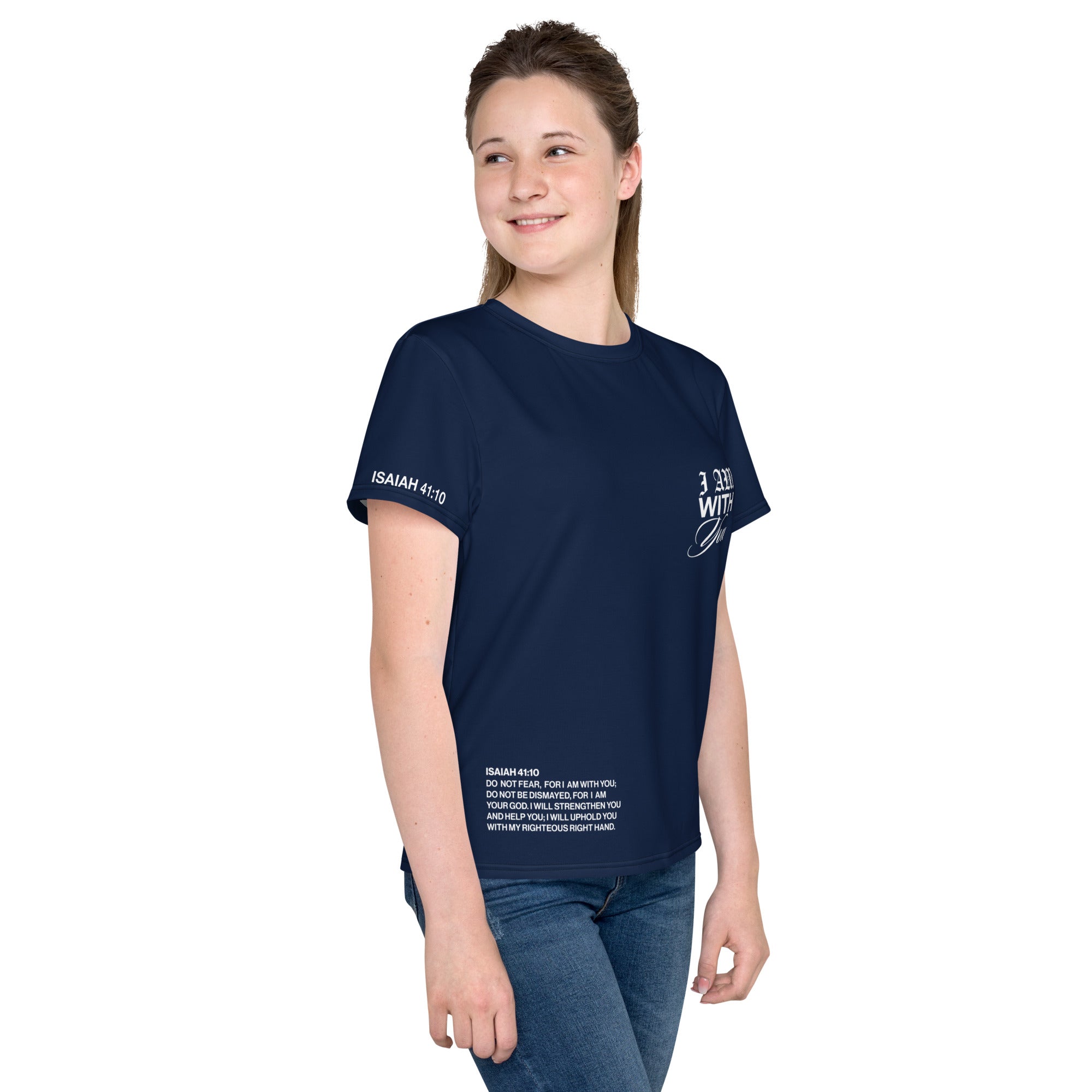 "Do Not Fear, I Am With You" ISAIAH 41:10 Unisex Youth Navy Blue Comfort T-Shirt